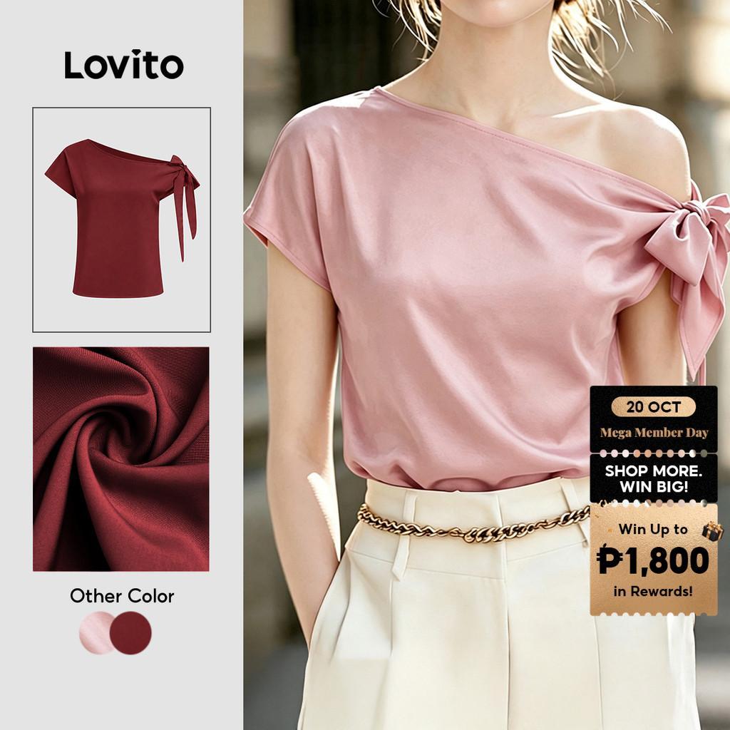 Lovito Women Elegant Blouse Lace Up Asymmetrical Spring/summer Pink ...