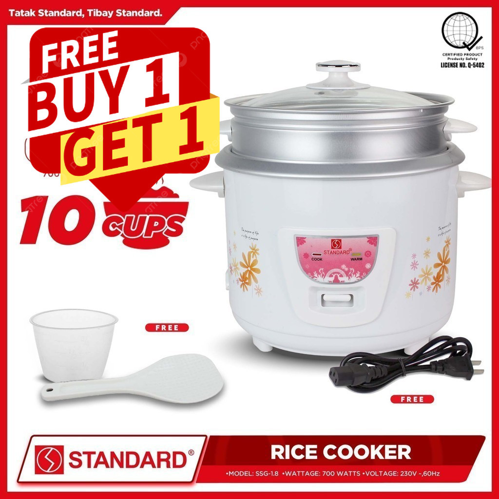 Standard Rice Cooker 1.8 Liters with Steamer 10 Cups Rice with ...