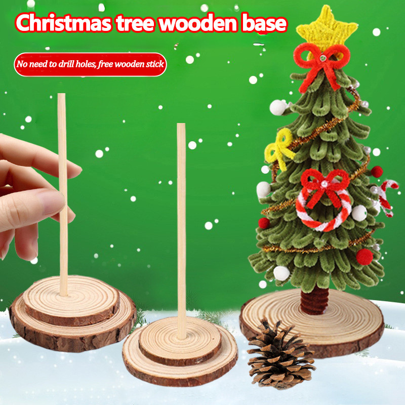 DIY Christmas Tree Wooden Base Hand Craft Xmas Decor Fuzzy wire ...