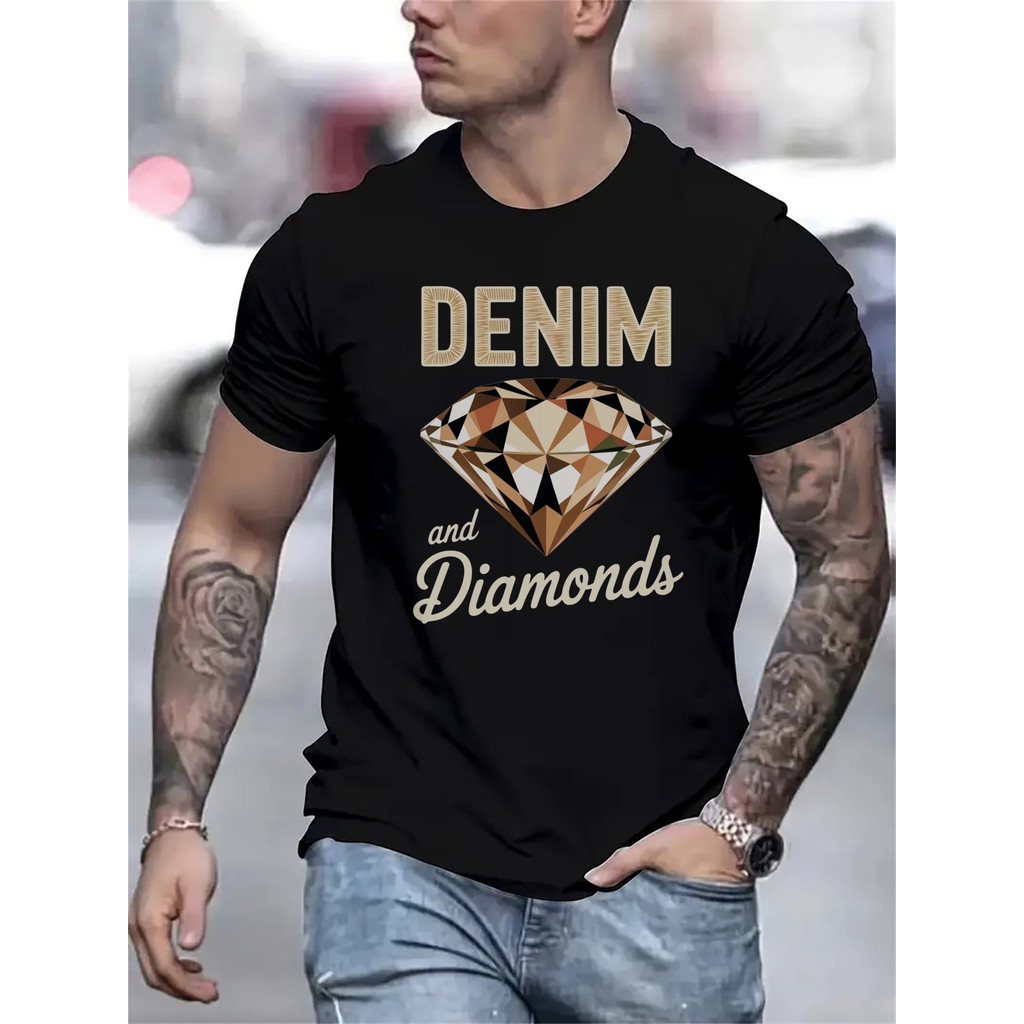 Men'S Denim and Diamonds Graphic T-Shirt-Stylish Diamond Print Tee for ...