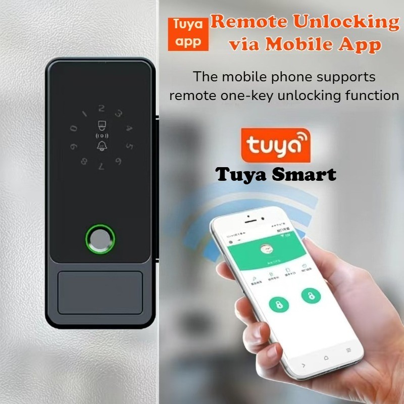 Office Glass Door Password Lock Store Smart Lock Drill-Free Frameless ...