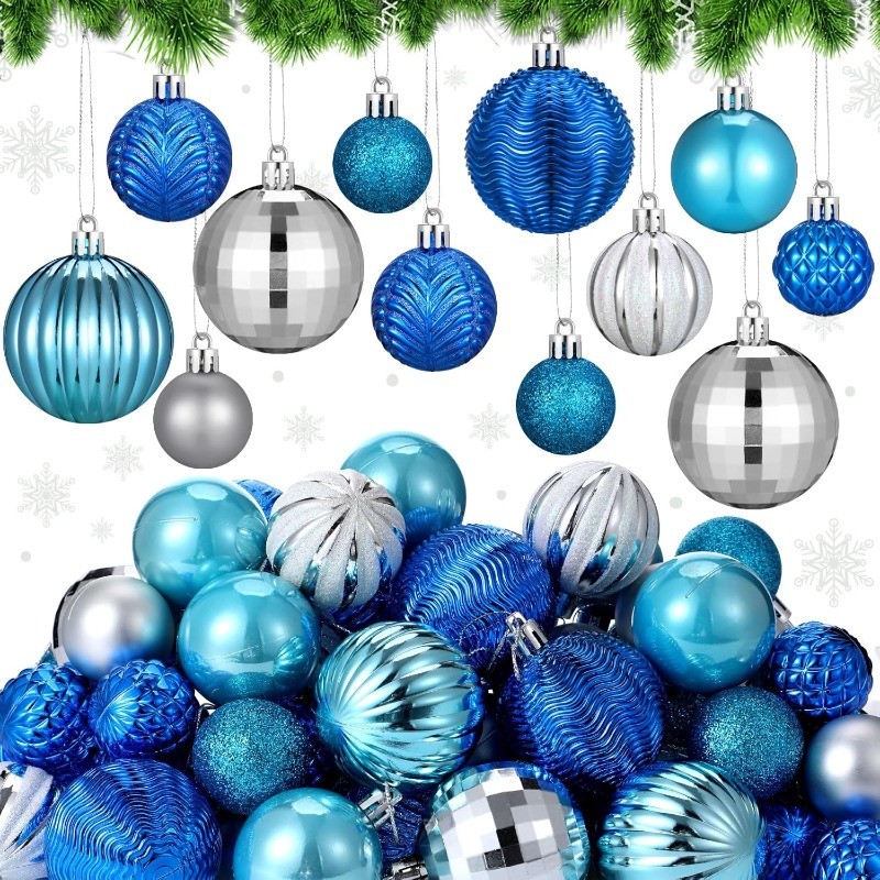 24PCS Blue Christmas Ball Christmas Tree Ornaments Set 3 Size ...