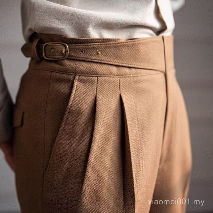 Men's Pants Office British Style Men Gurkha Pant High Waist Business ...