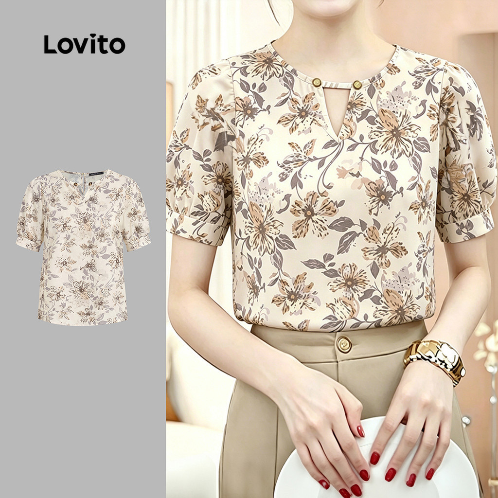 Lovito Women Formal Elegant Blouse Flowers Simple Leisure Spring/summer ...