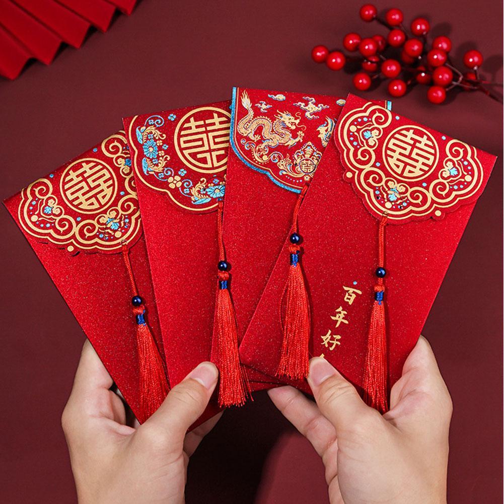 2025 Wedding Red Envelope Creative Tassel Hard Red Envelope Red Change ...