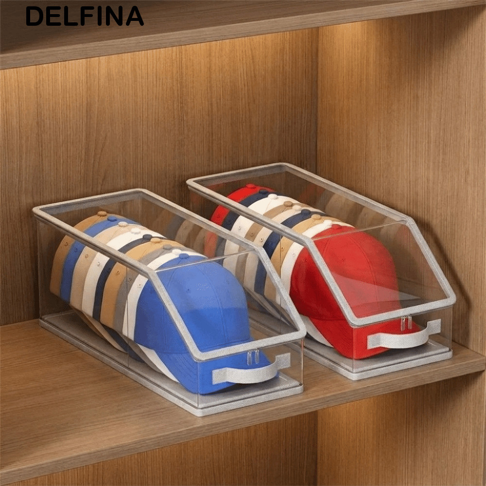 DELFINA Baseball Hat Storage Box, Transparent Holds 12 Hats Hat Storage ...