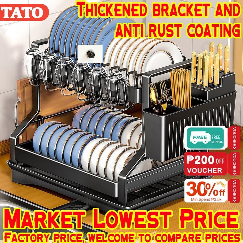 Dish Drying Rack Stainless 1/2-Tier Installation Free With Drainer For ...