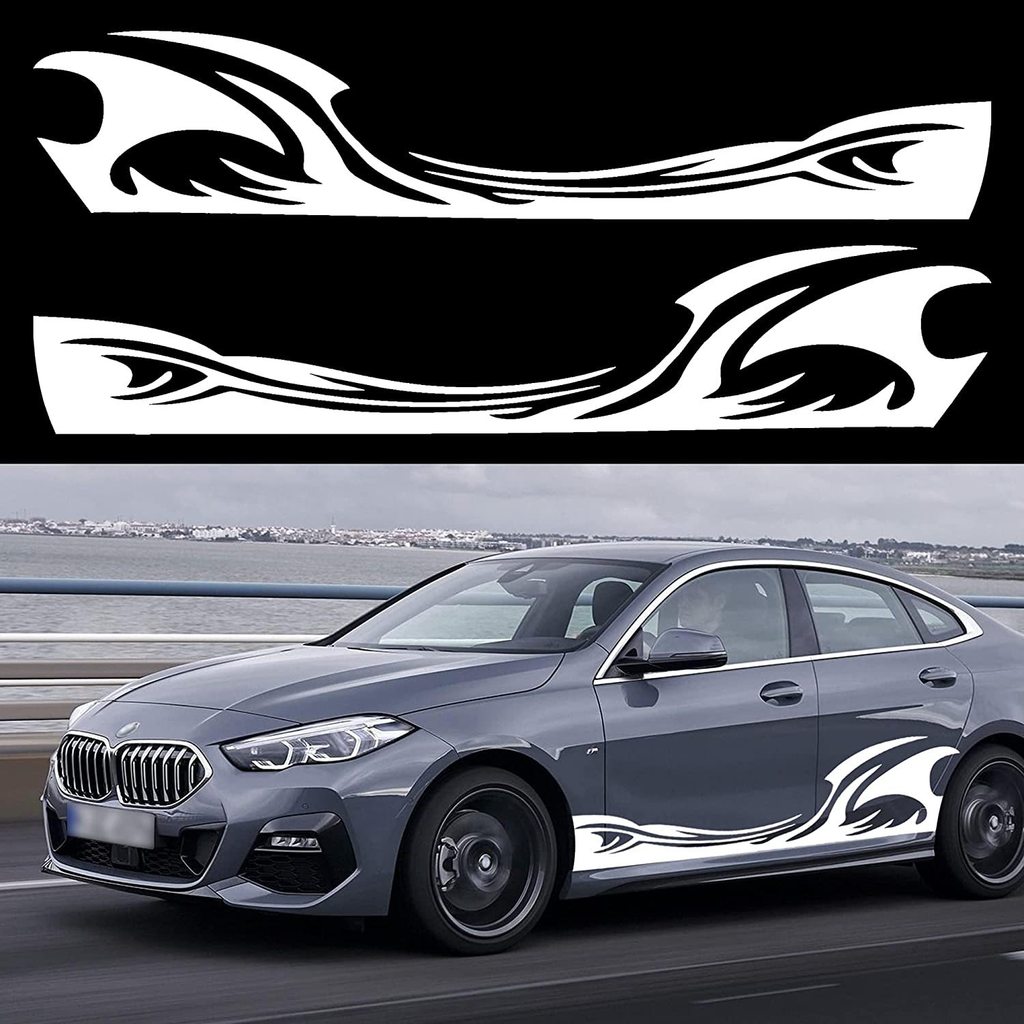 2pcs 82 Inch Wave Flame Pattern Body Side Sticker Universal Waterproof ...