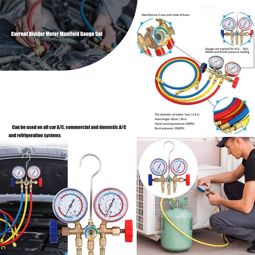ღ Refrigerant Manifold Gauge Set 3 Way Air Condition Refrigeration Set ...