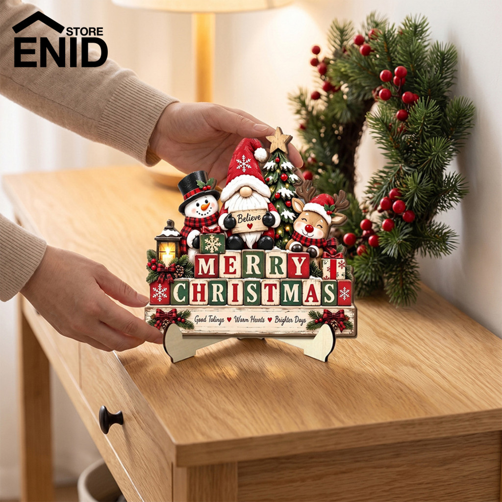 Christmas Tabletop Ornaments Wooden Santa Claus Decorations 2d Wooden ...