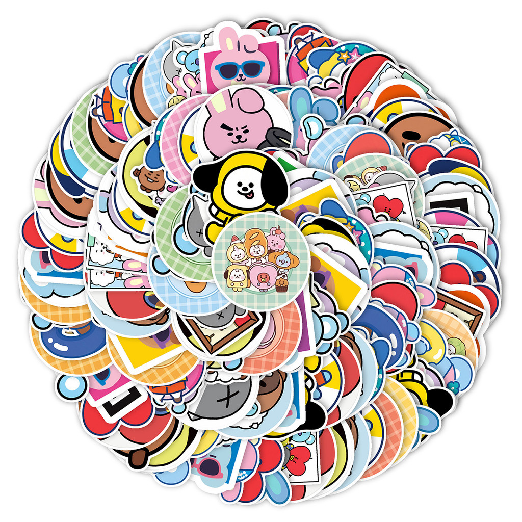 68 Sheets BT21 Cartoon Stickers BTS Hallyu Peripheral Waterproof ...