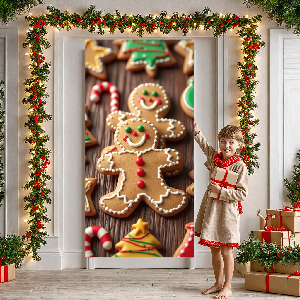 70.8×35.4 Inches Christmas Gingerbread House Door Cover Decorations ...