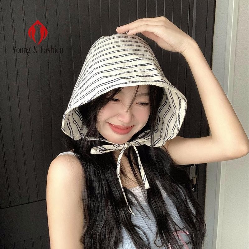 // Y&F // Large Brim Foldable Bucket Hats With String For Women Korean ...