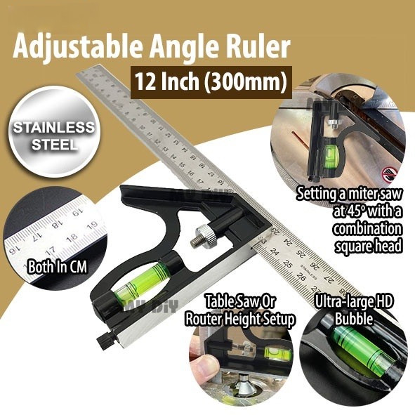 Professional Stainless Steel Combination Square Ruler Level Gauge Angle ...