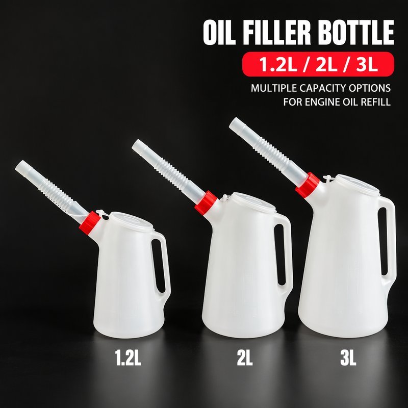 Oil Measuring Jug Plastic Long Spout Oil Filler Bottle 1.2 2 3 Liter ...