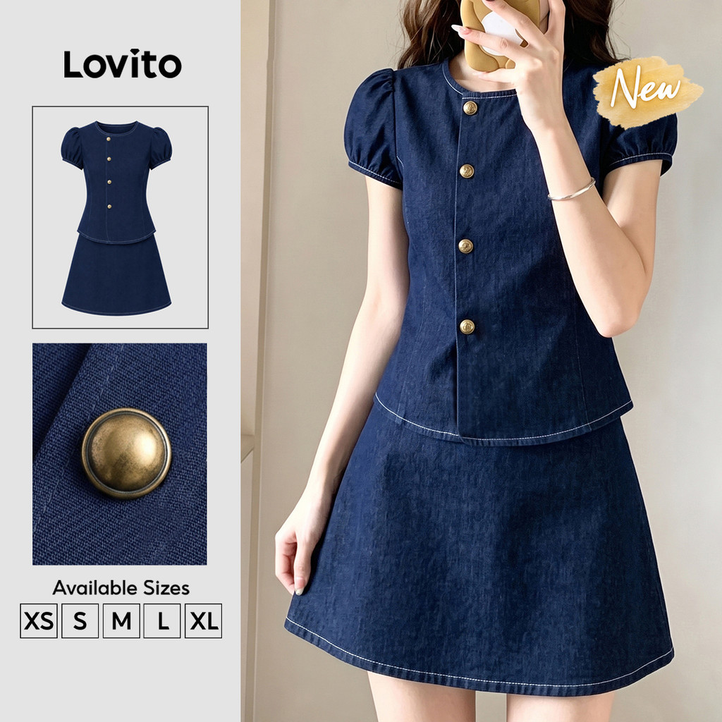 (New Arrival) Lovito Women Casual Korean Button Asymmetrical Front ...