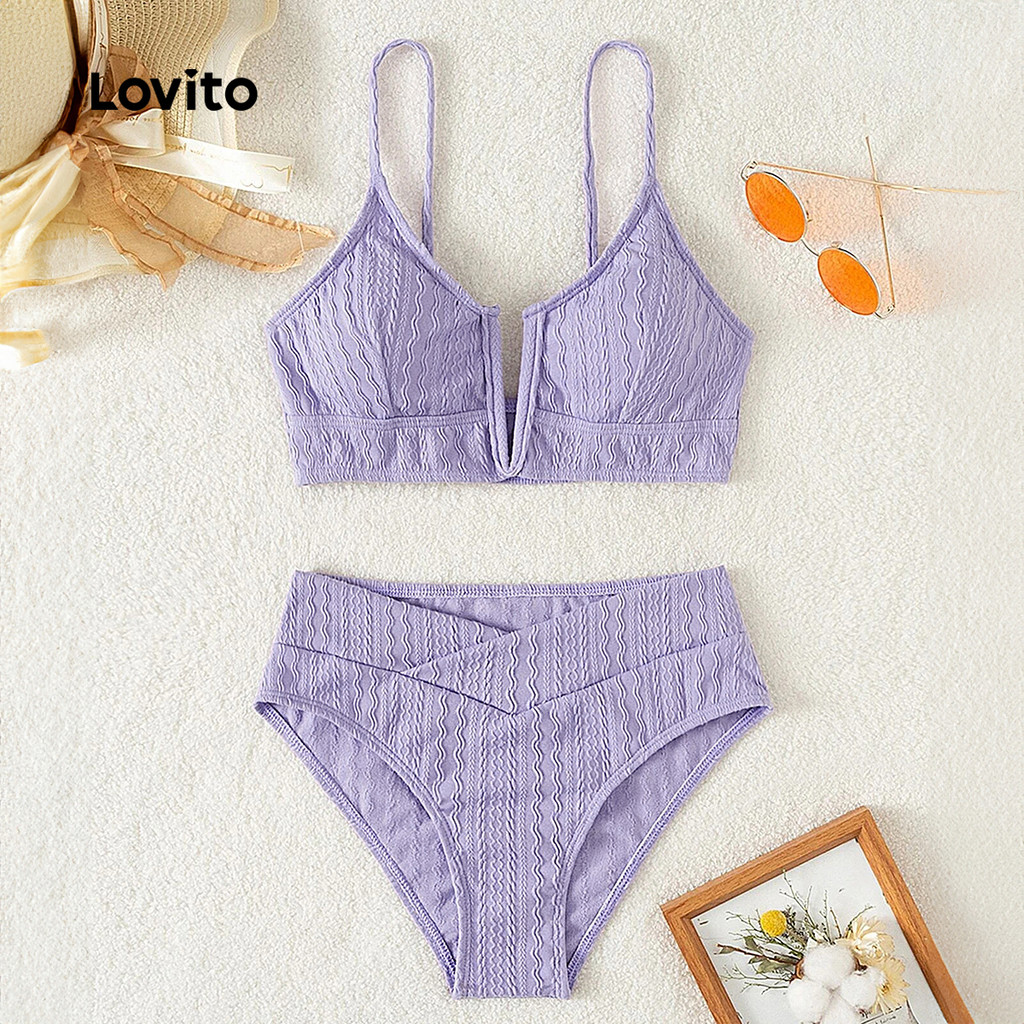 Lovito Women Boho Bikini Sets Simple Spring/summer Purple Bikini Sets ...