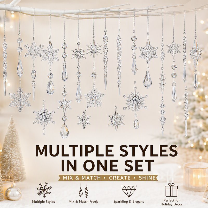 12Pcs Exquisite Acrylic Snowflake Decor Transparent Ice Column Ornament ...
