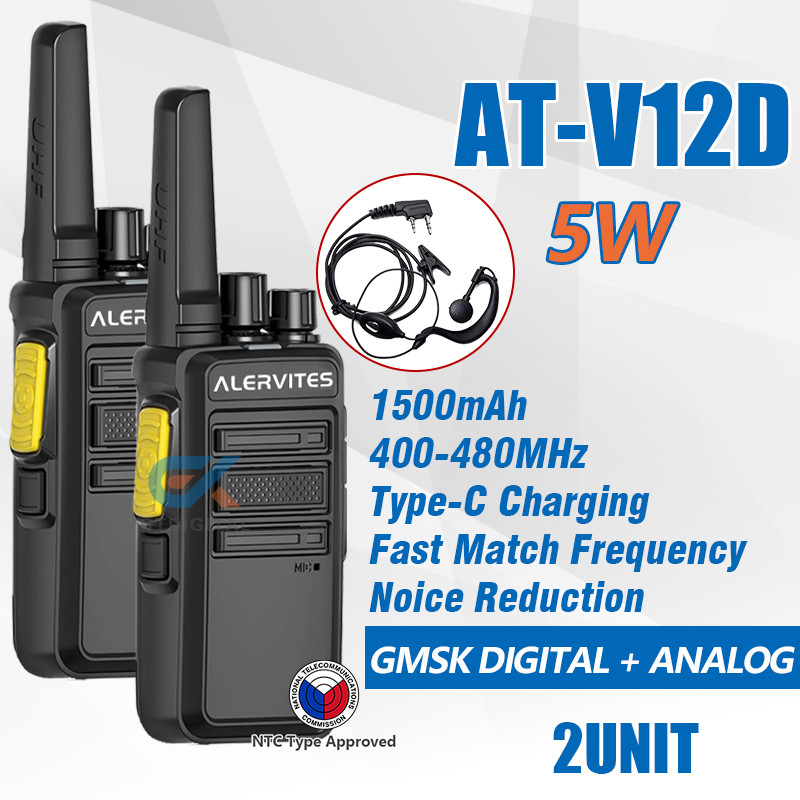 Walkie Talkie ALERVITES V1D – Ricaricabile Con Clonazione Wireless, Squelch Digitale, Portata 5 Km, Per Ristoranti E Sicurezza