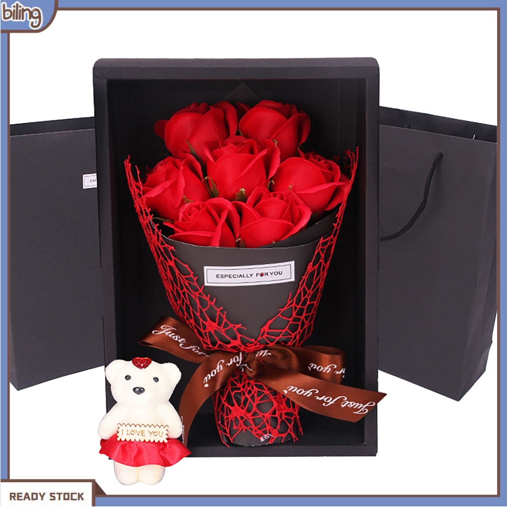 [biling] 1 Bouquet Artificial Soap Rose Flower Bear Mothers Day ...