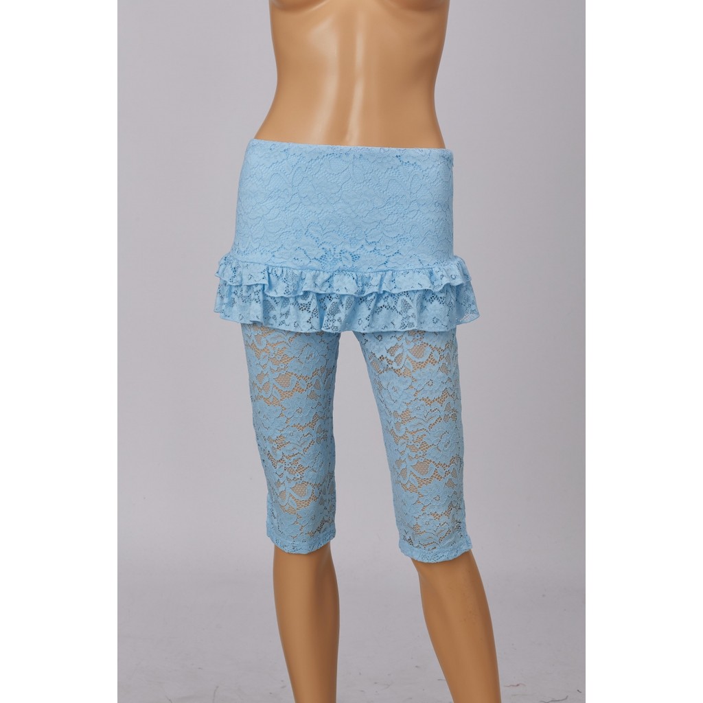 Women Sheer Floral Lace Carpri Pants With Zipper Ruffle Overlay Summer ...