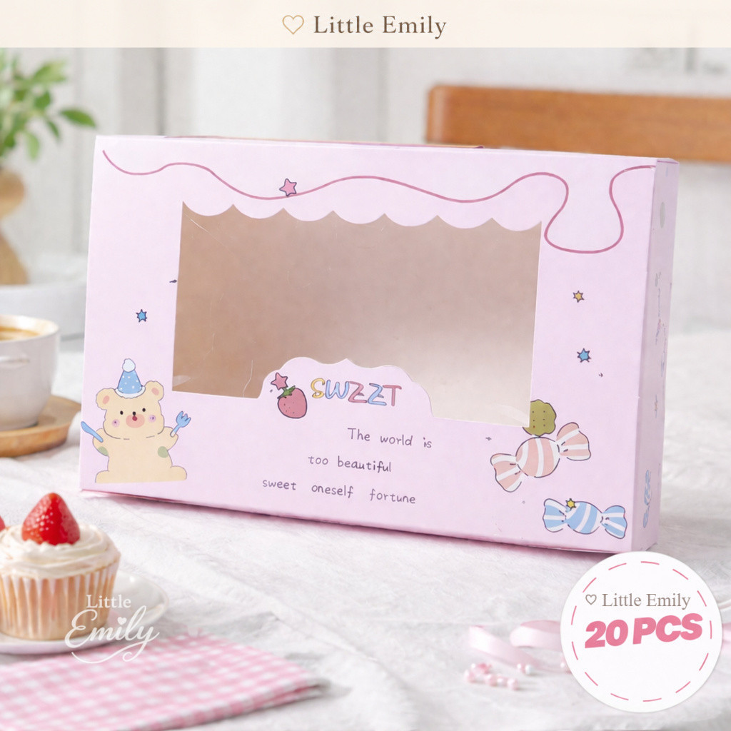 FP3434 (20pcs) 5⅜” x 8½ ″ x 2” Pastry Box Pink Bear Window Brownies ...