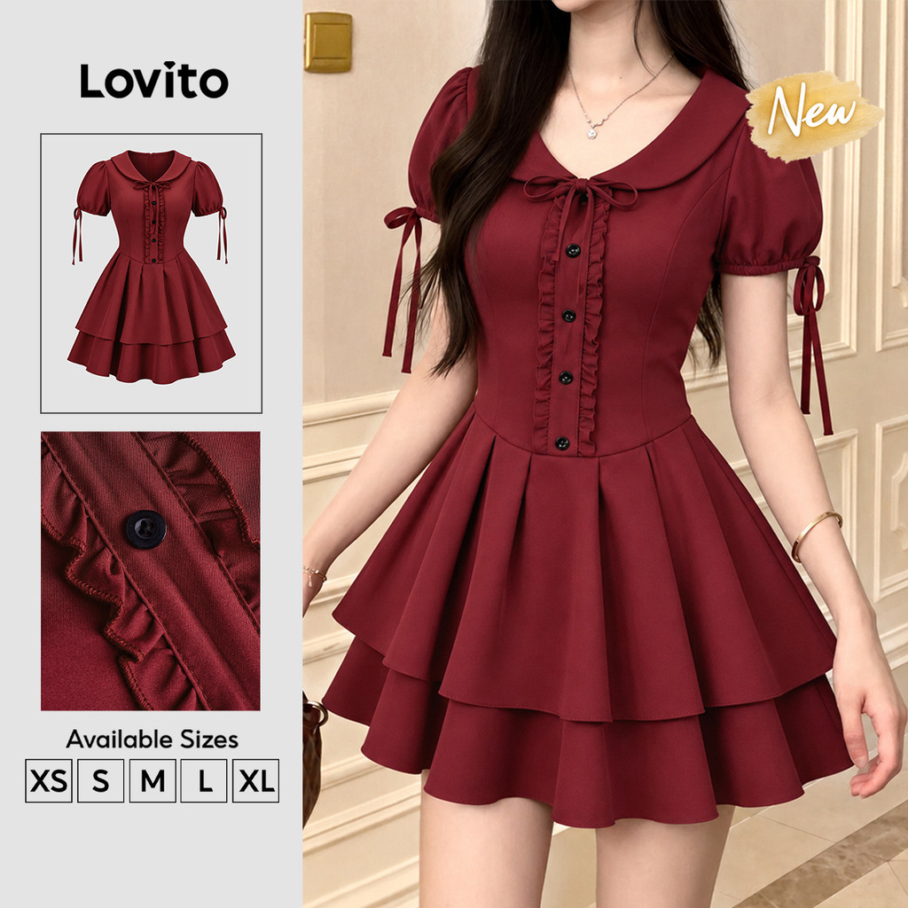(New Arrival) Lovito Women Casual Korean Lace up Tiered Layer Zipper ...