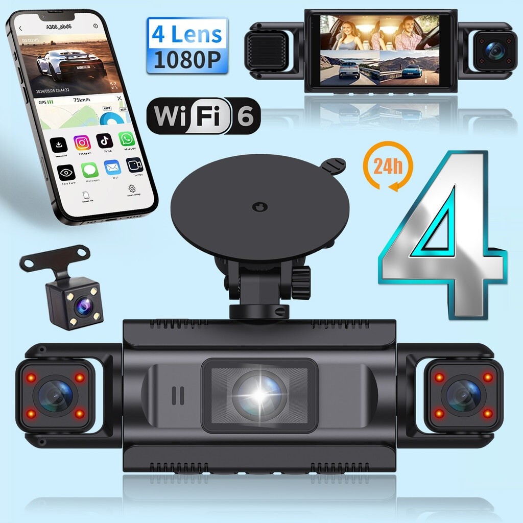 WIFI Car Dash Cam 4 Channel Black Box Driving Camera FHD 1080P Front ...