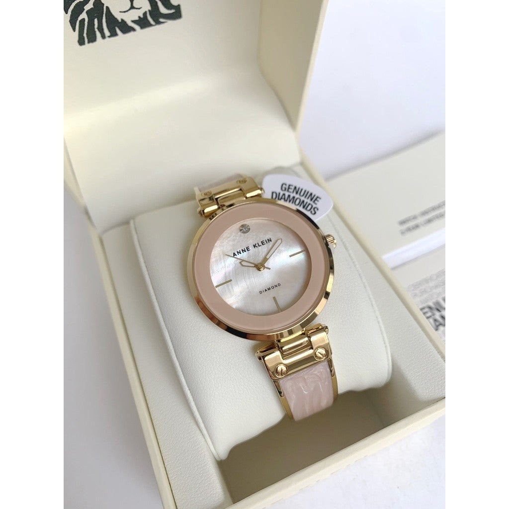 AK Klein AK/2512LPGB Diamond-Accented Gold-Tone and Blush Pink White ...