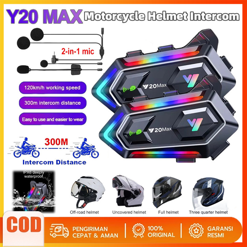 Y20 MAX E1 Motorcycle Bluetooth Intercom Headset Helmet Communication ...