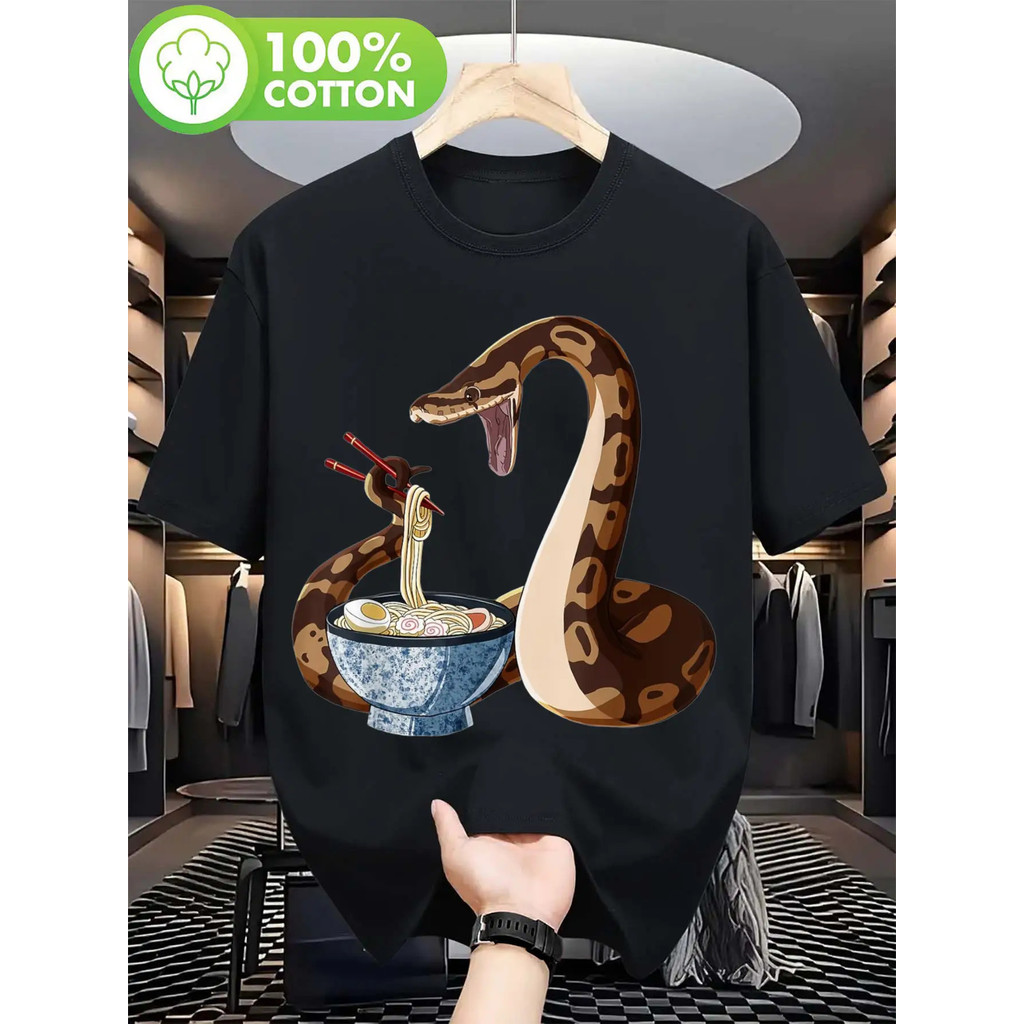 Funny Japanese Kawaii Ramen Snake Ball Python Graphic T-Shirt - 100% ...