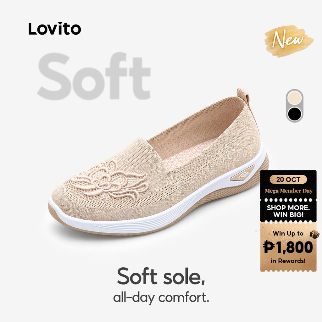 (New Arrival) Lovito Women Casual Korean Fashion Floral Round Toe No ...
