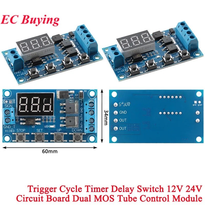5Pcs/1pc Trigger Cycle Timer Delay Switch 12V 24V Circuit Board Dual ...