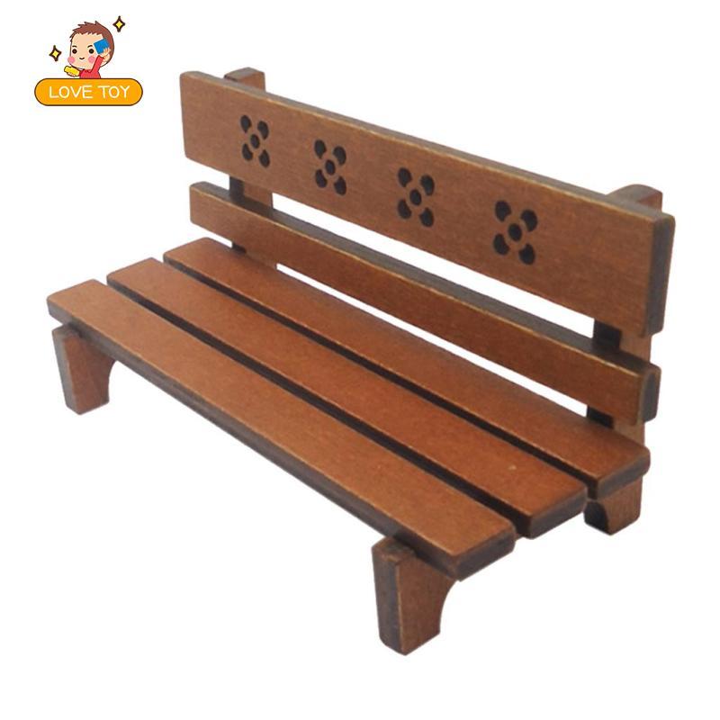 [Whgirl] Miniature Outdoor Garden Wooden Park Bench Model Brown for 1/ ...