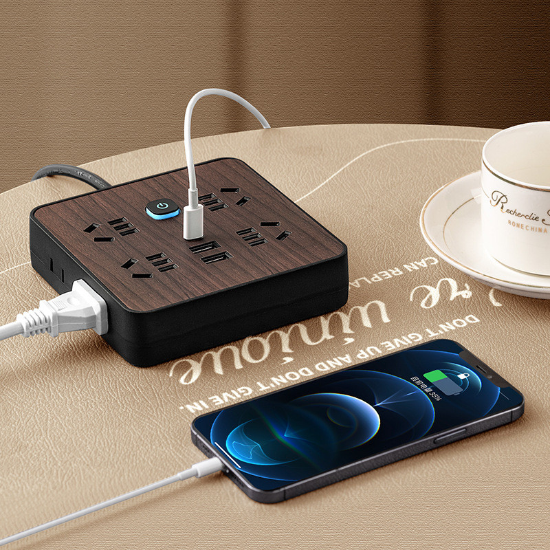 Wood Grain Socket Multifunctional Long Line Socket with USB Charging ...