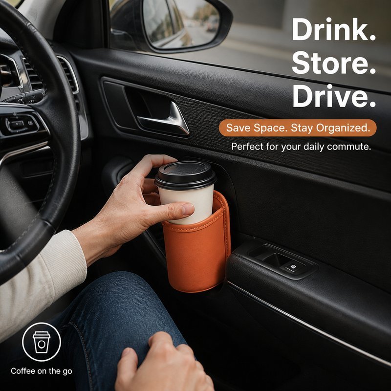 Leather Car Door Cup Holder Organizer Drink Storage Tray Seat Side ...