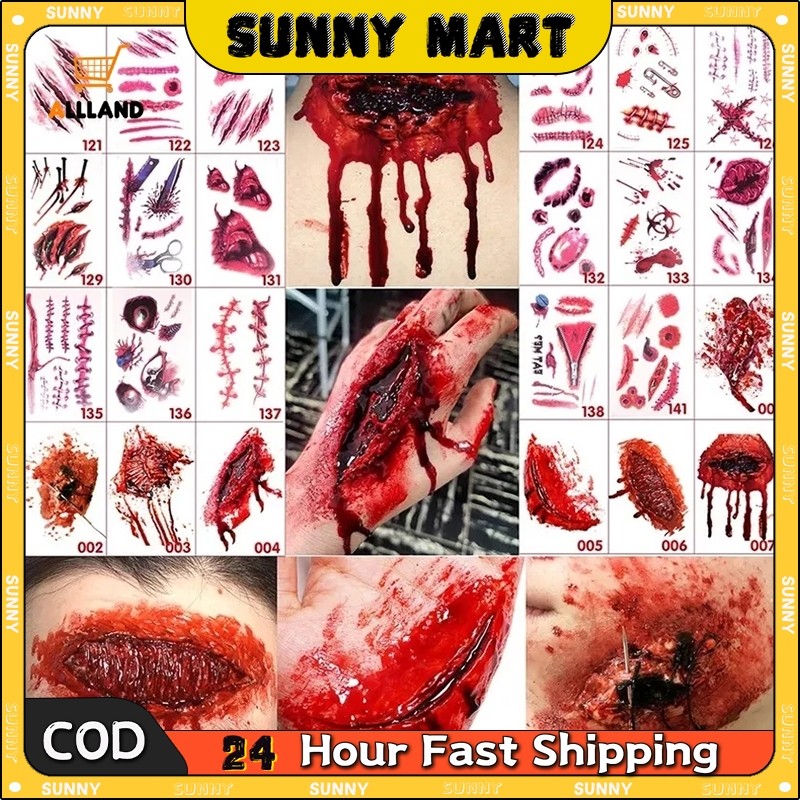 SUNNY 30pcs/pack Halloween Wound Tattoos Waterproof Arm Ankle Scar ...