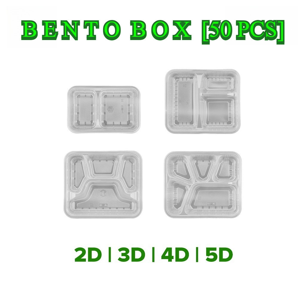 50pcs Clear Bento Box With Plastic Lid 2/3/4/5 Grid Partition Takeaway ...