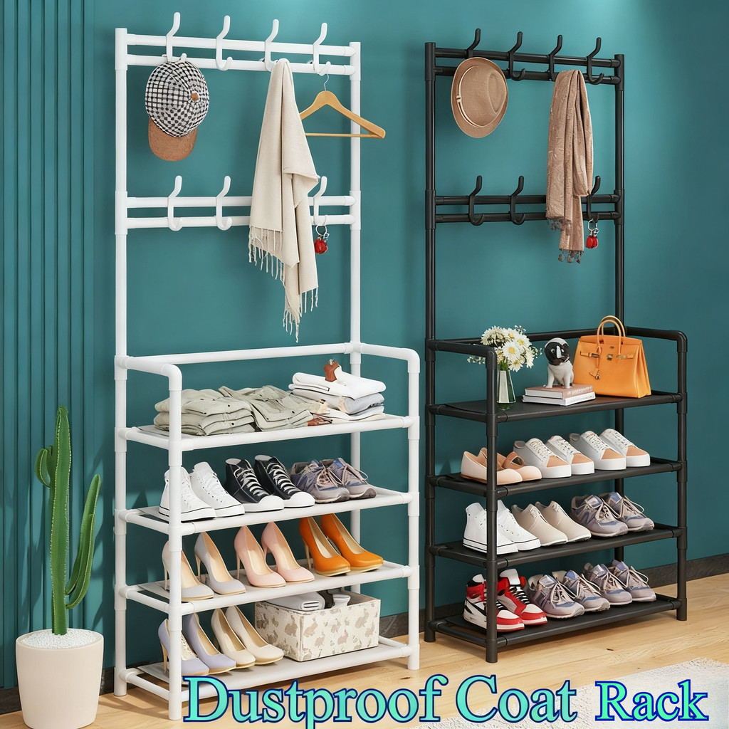 5 Layers Stainless Coat Rack With Rollers Dustproof Coat Rack Simple ...