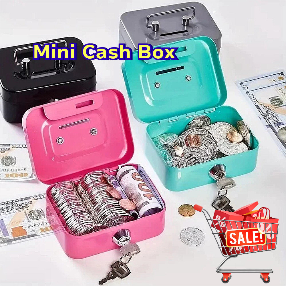 Mini Cash Box Small Metal Money Box with Key Lock Durable Safe Coin ...