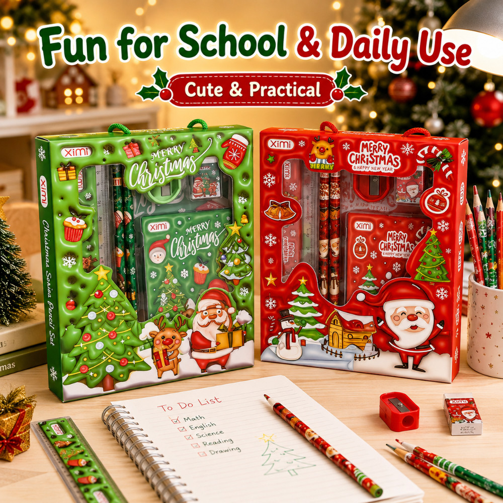 6Pcs Christmas Gift Stationery Set Kids School Supplies Pencil Ruler ...