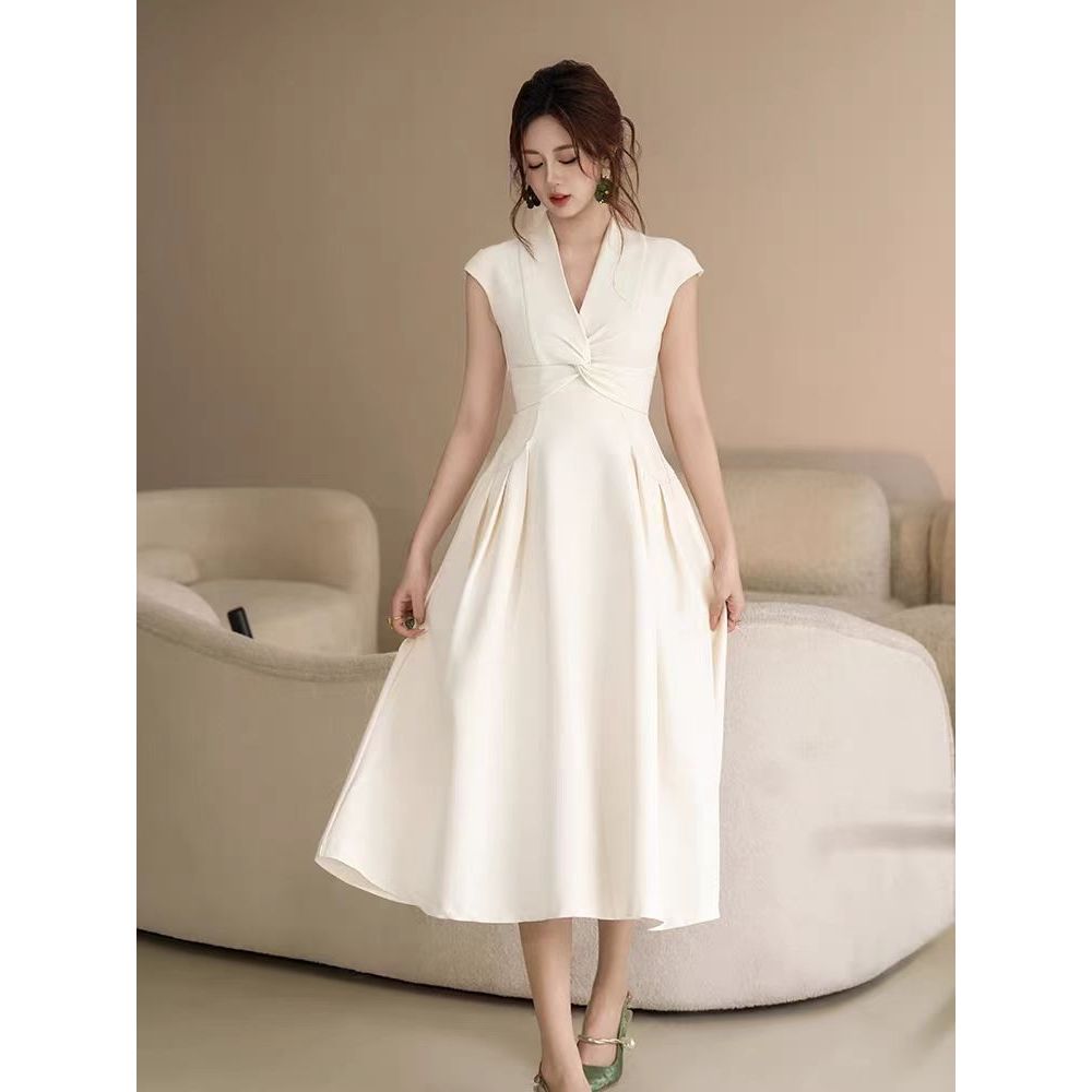 long simple elegant white dress for woman formal wedding dress for christening  mom graduation | Shopee Philippines