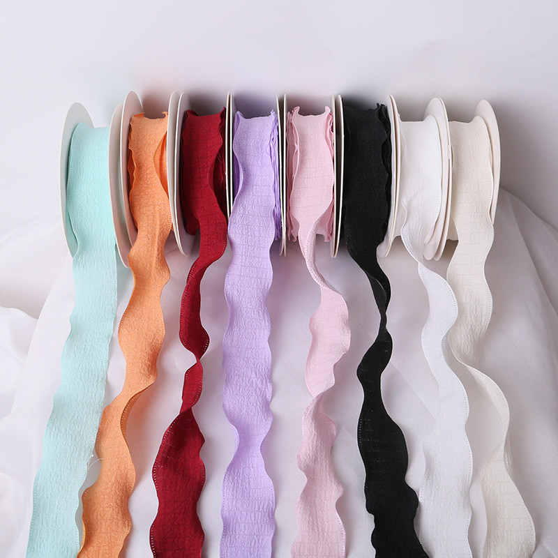 2.5cm x 9m Wrinkled Ribbon Linen Wave Edge Ribbons for Bridal Bouquets ...