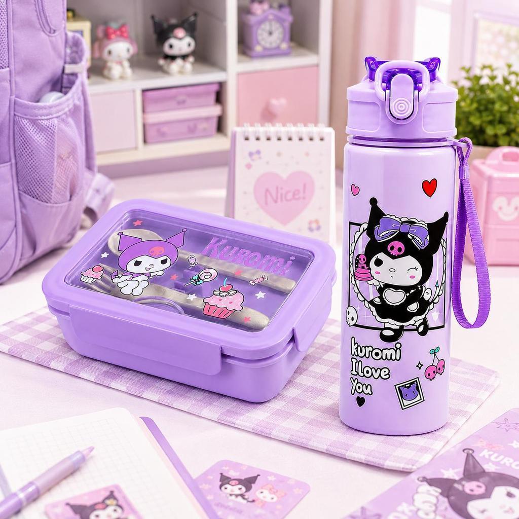 One Set Lunch Box and Water Bottle Free Leak Proof Bento Box with Spoon ...