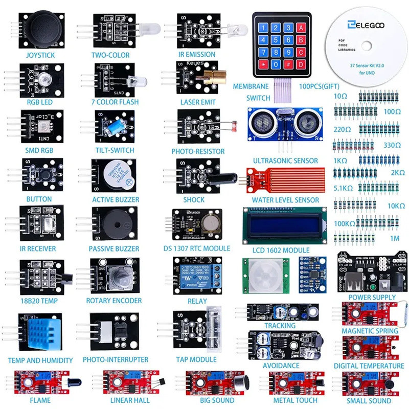 ELEGOO Upgraded 37 in 1 Sensor Modules Kit with Tutorial Compatible ...