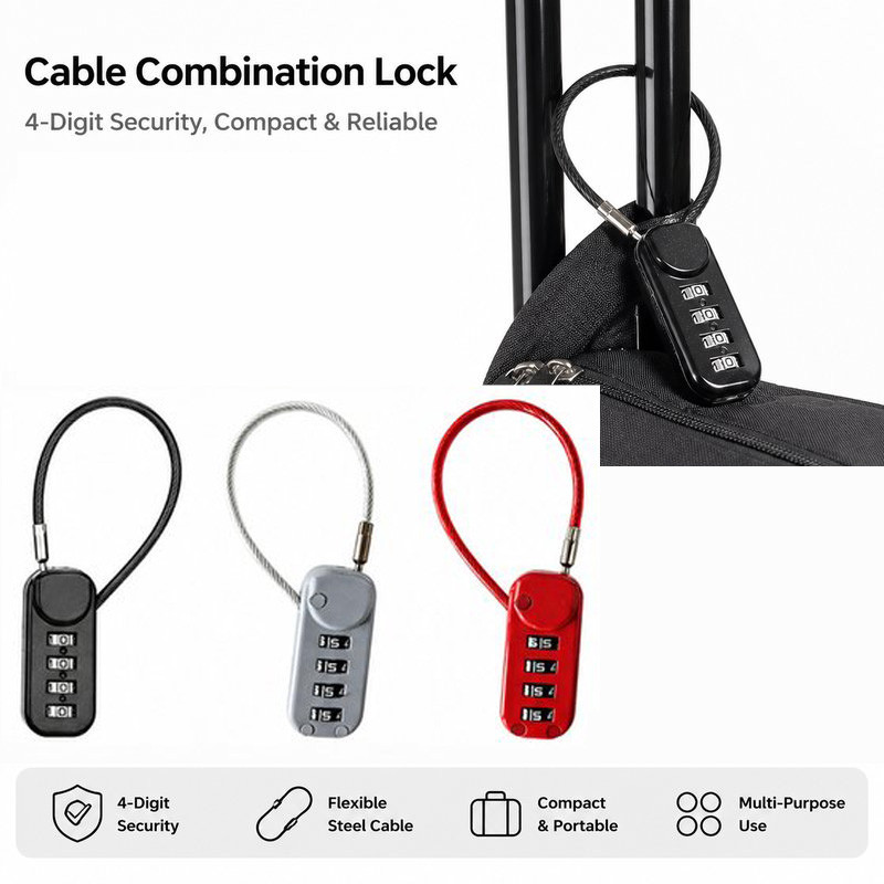 Wire Rope Combination Padlock Anti Theft Padlock Metal Alloy Multi ...