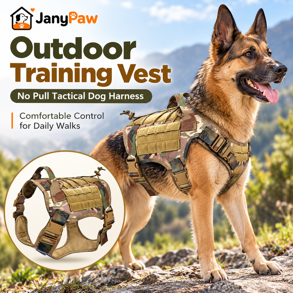 JanyPaw Tactical Dog Harness with Bungee Leash, No Pull Adjustable K9 ...