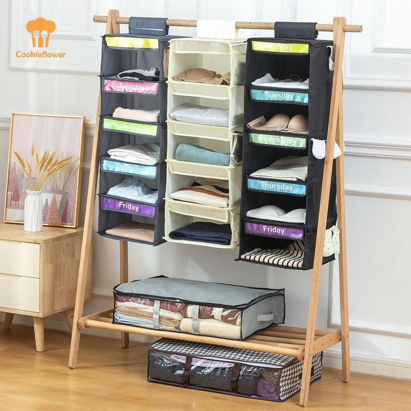 CKFR 5-Shelf Weekly Clothes Organizer Kids Daily Shelf Hanging Closet ...
