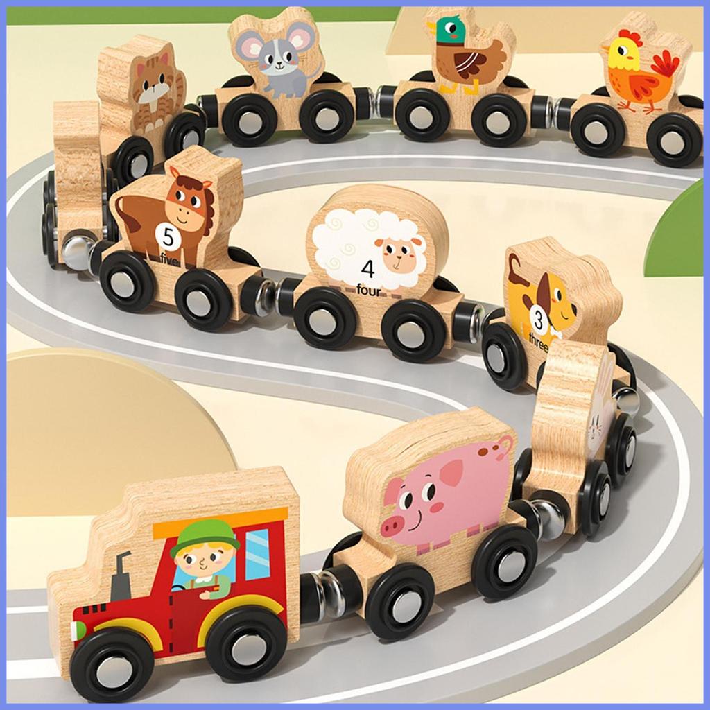 Wooden Farm Train Set Wooden Take-Along Tabletop Farm Train Preschool ...