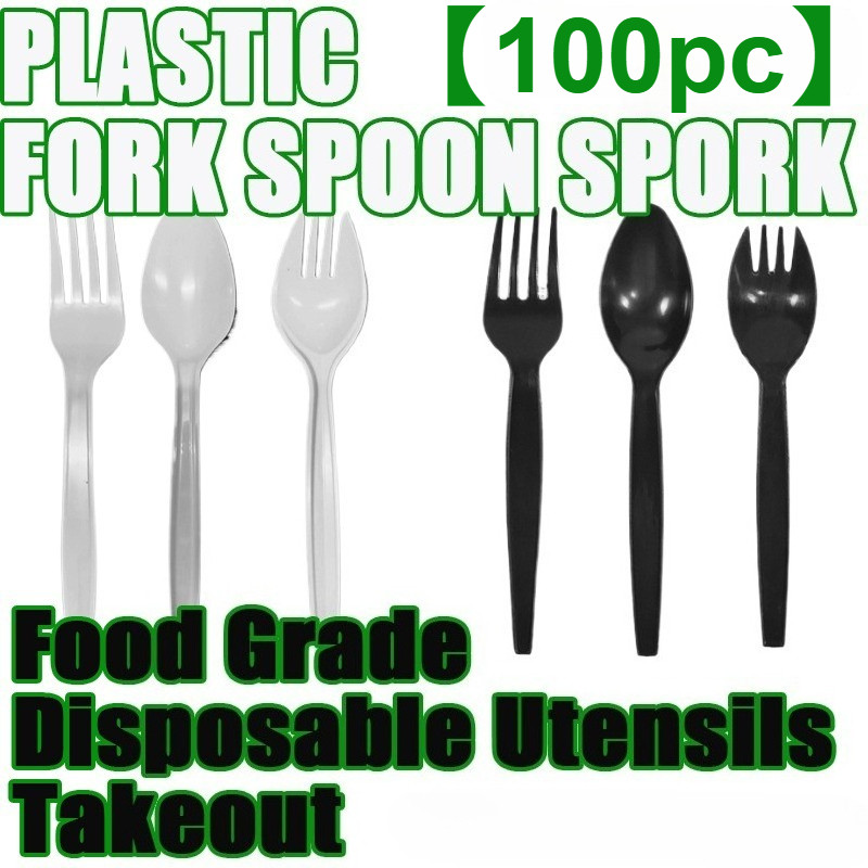 [100pc] Premium Food Grade Disposable Utensils Set - Spoon Fork Spork ...